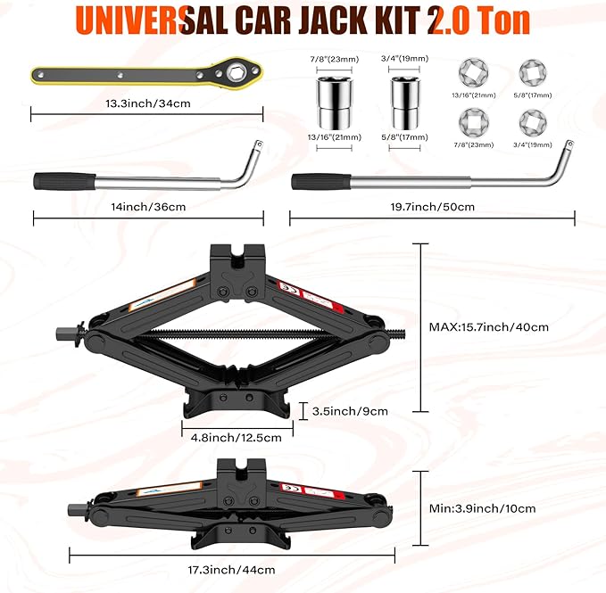 Scissor Jack for Car, 2 Ton (4409 lbs) Car Jack Kit for Sedan, SUV, MPV, Universal Tire Changing Kit with Lug Wrench