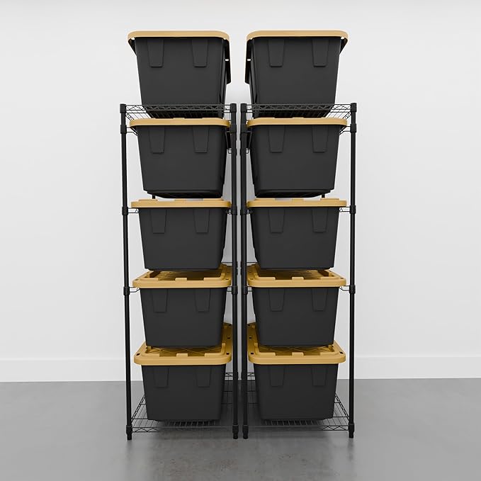SafeRacks 2 Pack 5-Tier Steel Tote Rack - Maximize Space, Declutter, Organization, NSF Certified, Bin Storage for Garage, Pantry, Kitchen, Workspace, 5 Shelves, 31″ x 23″ x 68″, Black