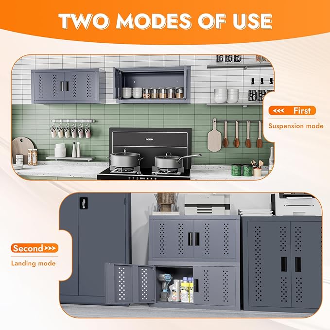 Metal Wall Storage Cabinet Steel Wall Mounted Garage Storage Cabinet with Doors for Basement Utility Room Warehouse Kitchen
