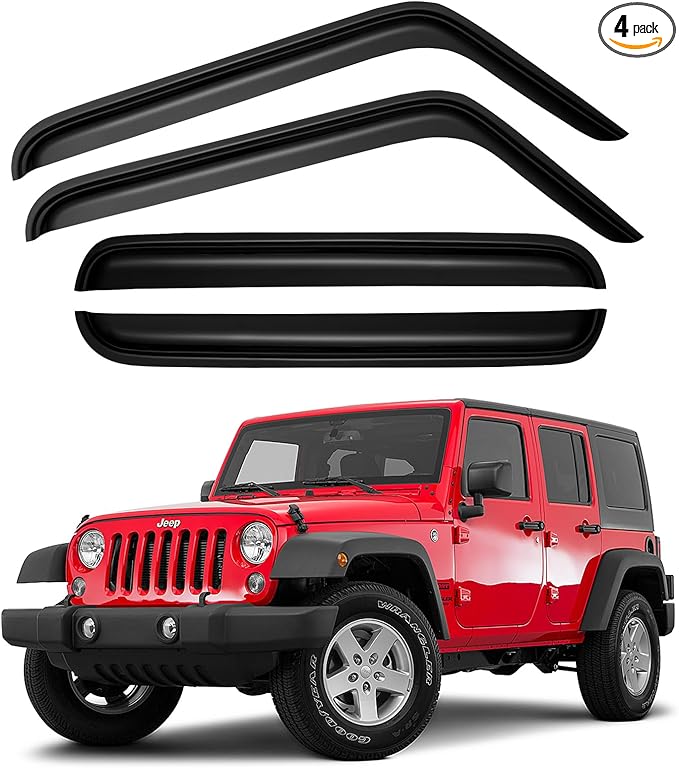 Window Visors Rain Guards Shield for 2007-2018 Jeep Wrangler, Out-Channel Window Vent Wind Deflectors Visors Shades for 07-18 Wrangler JK
