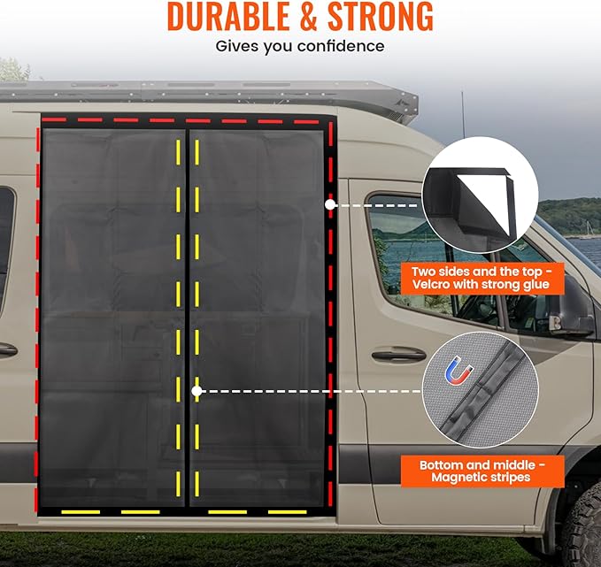 83''H x 59''W Van Bug Screen Side Door Sliding Door Window Covers with Magnetic Closure Car Window Screens for Mercedes Sprinter Motorhome Camper