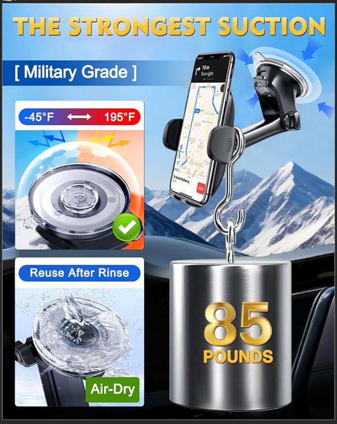 [Military-Grade Construction Phone Holders for Your Car, 2025 New Car Phone Holder Cell Smartphone Mount Windshield Dashboard Suction Cup Stand Truck Cradle for iPhone Samsung Android All