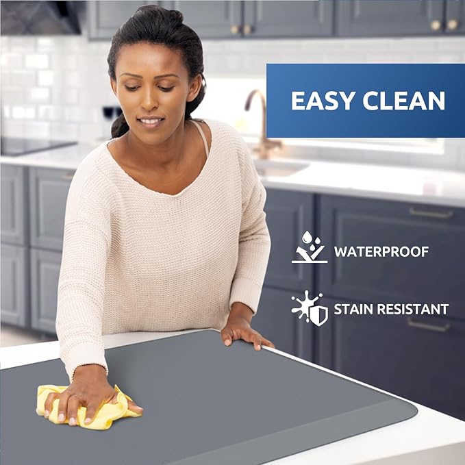 KitchenClouds Kitchen Mat Cushioned Anti Fatigue Rug 20"x32" Waterproof, Non Slip, Standing and Comfort Desk/Floor Mats for House Sink Office (Grey)