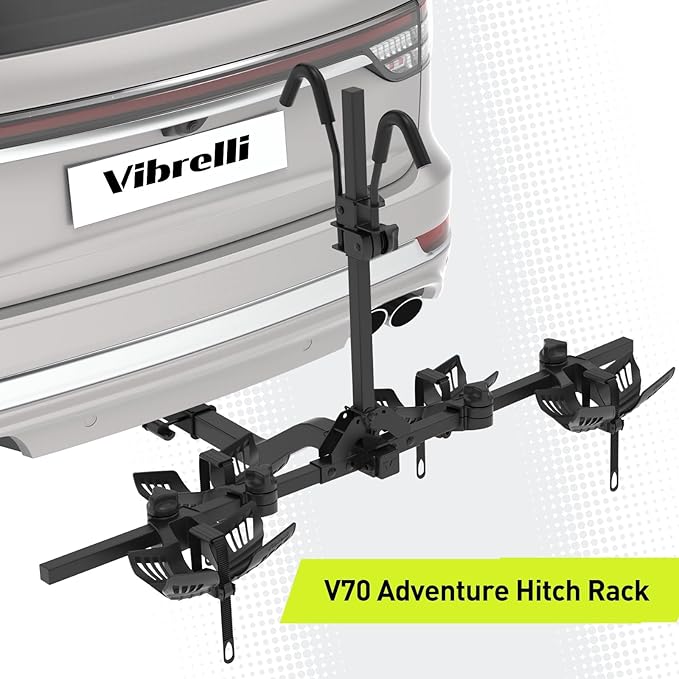 Vibrelli Hitch Bike Rack - 2 Ebike Rack - Fits Fat Tire, Mountain Bike, Electric Bikes, Road - 65lbs per Bike - Patented Anti-Wobble - Cars & SUV - Tilting Folding Platform Car Racks, 2-Inch Receiver