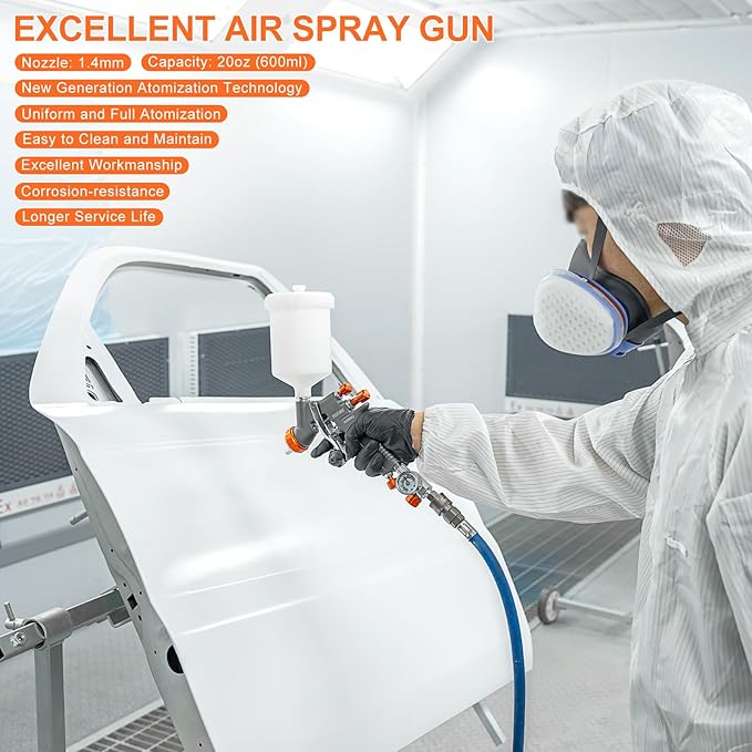 REFINE Air Spray Gun, Auto Paint Gun with 1.4mm Nozzle, Easy to Use Gravity Feed Paint Spray Gun, Professional Auto Body Paint Sprayer for Cars, House, Furniture Painting with Air Pressure Gauge