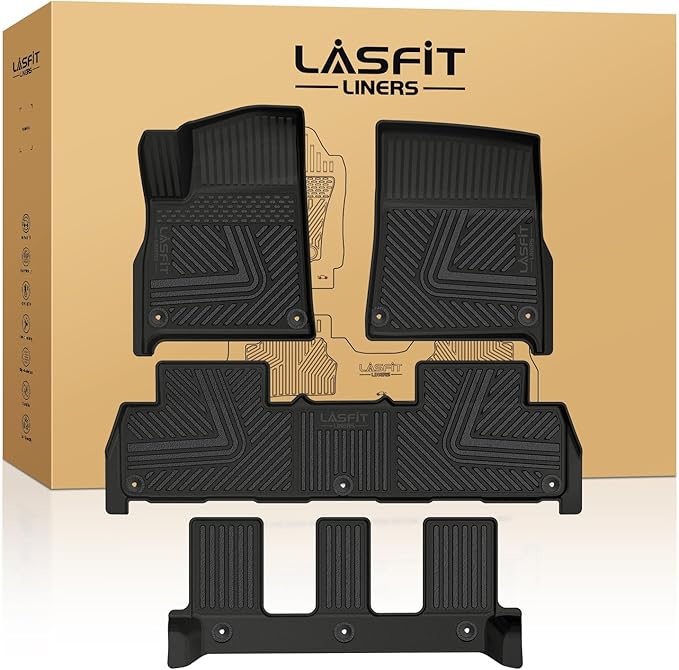 LASFIT Floor Mats for Rivian R1S 2022 2023 2024, All Weather Floor Liner TPE Custom Fit Car Mats for Rivian R1S 1st & 2nd & 3rd Row Rubber Mats, Black,Tasteless, Durable and Easy to Clean