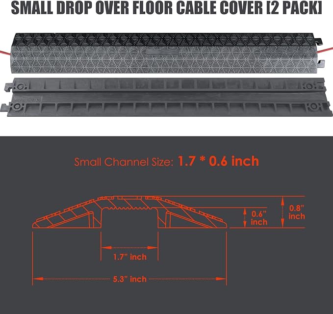 4 Pack 40" inch Drop Over Cable Cover, 4 Pieces Prevent Tripping Rubber Floor Cord Protector, Interlocking Cable Cover, Drop Track Cable Ramp for Home, Office, Store, Warehouse (Slim - 4Pack)
