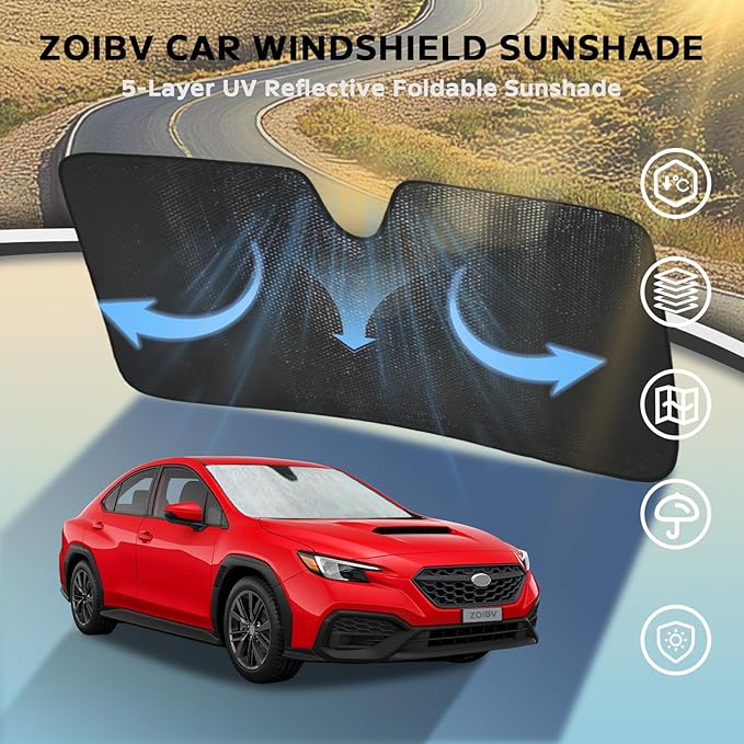 Windshield Sun Shade for 2017-2025 Subaru Impreza WRX Sedan Impreza WRX Hatchback WRX STI - 5-Layer Bubble Foldable Front Window Shade Sun Visor Accessories - Blocks Heat & UV Rays