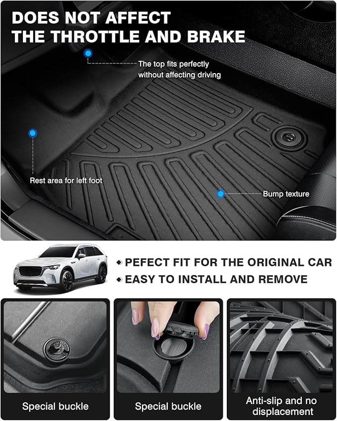 Powerty Floor Mats for 2024 2025 Mazda CX-90 CX90 PHEV (Plug in Hybrid) Accessories Floor Liners 6&7 Seater with 3 Rows Floor Mat Heavy-Duty Floor Liner All Weather CX90 Car Floor Mats