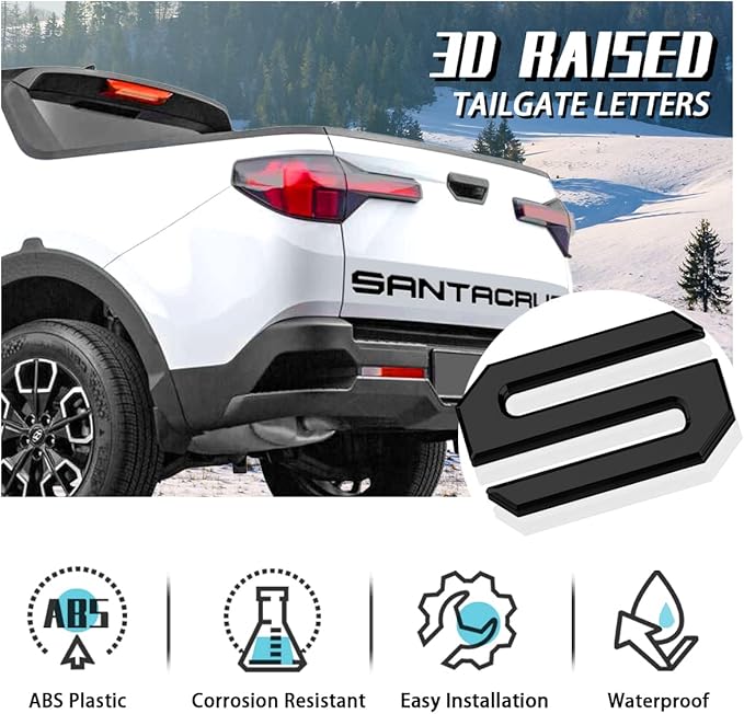 Tailgate Inserts Letters Compatible for 2022 2023 2024 2025 Santa Cruz 3D Raised & Strong Adhesive Decals Letters Rear Emblem Decal Sticker Compatible for Santa Cruz Accessories-Matte Black