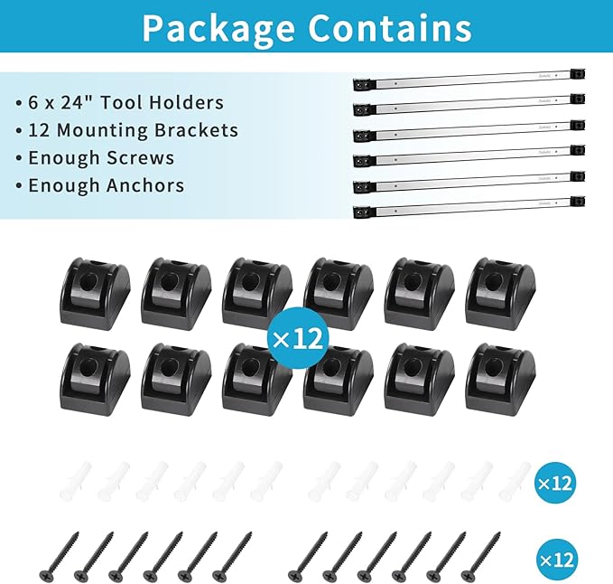 6 Pieces 24" Magnetic Tool Holder Strip, Stainless Steel Surface Tool Magnet Bar, Metal Tool Organizer Rack for Garage Organization, Easy To Install in Workshop, Mounting Screws Included