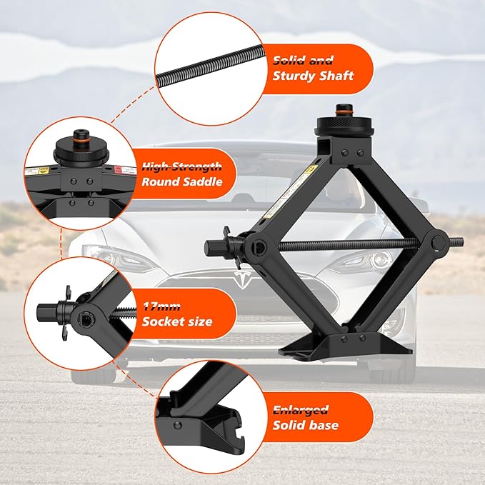 Car Jack for Tesla Model Y Model 3, IMAYCC 2.5 Ton Tesla Car Jack Kit with Pucks/Pad, Scissor Jack for Model Y/3/S/X Spare Tire Repair Tools, Tire Changing Kit for Tesla Vehicles.