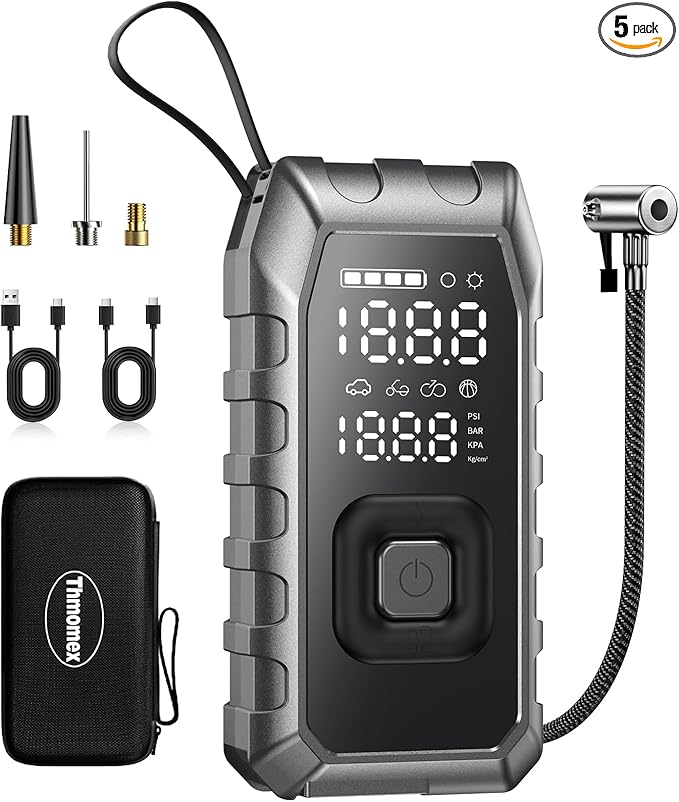 Portable Air Compressor for Tires - (12000mAh 180PSI), Dual Cylinder 5X Faster Cordless Air Pump, PD65 Quick Charge, LED Display, Digital Air Pump for Car Tires, Tire Gauge for Car, Bike, Motorcycle