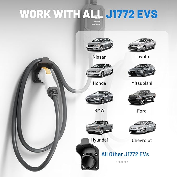 MECMO EV Charger Holder SAE J1772 Wall Mount Charging Cable Hanger Organizer, Nozzle Holster Dock Electric Vehicle EVSE PHEV Car Plug Space Saving Garage Wall Connector Cord Hook for Outdoor Indoor