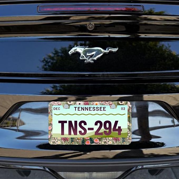 3D License Plate Frame Embroidered Floral Pattern Stainless Steel License Plate Frames Holder Covers Rust-Proof Auto Parts Decoration with Screws License Plate Holder for Car Accessories 12x6 Inch