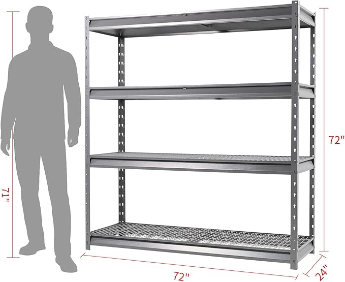 The Atlas 72" W Metal Garage Shelving Unit Load 12000 Lbs, Heavy Duty Storage Rack, Adjustable Industrial Shelves for Warehouse Shop Basement, 72" W x 24" D x 72" H, Grey