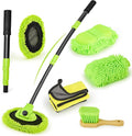 Car Wash Brush with Long Handle - 15° Curved Extendable Car Wash Mop,Soft Car Washing Brushes with Extra Microfiber Mop Head for Truck SUV Cleaning Not Hurt Paint Scratch Free