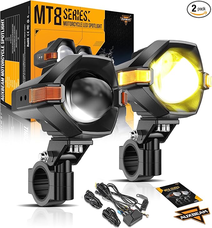 Auxbeam Motorcycle LED Fog Lights Auxiliary Lights Driving Light Spotlights 8 Modes White/Amber Dual Color Strobe Switchback 3 Inch 60W LED Offroad Work Light for Motorcycle ATV UTV Trucks - 2Pcs