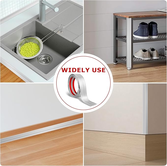 Flexible Wall Corner Protector Moulding Trim Peel and Stick Wall Corner Guards Edge Protector Self Adhesive Molding Trim Strip for Edge Ceiling (Silver, 0.8 in x 40 Ft)
