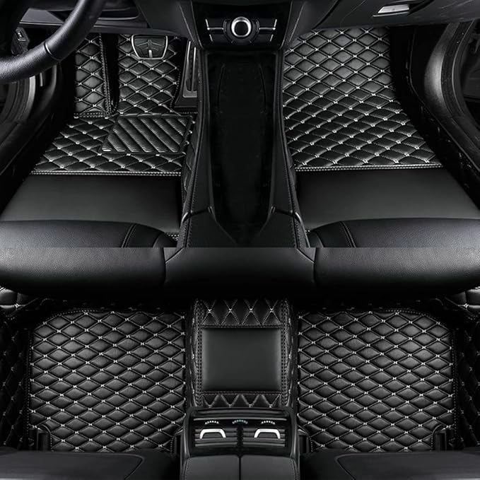 Custom Colors Car Floor Mats Black Pink for 99.9% Sedan SUV Sports， All-Weather Liners Car Floor mat，Luxury Leather Automotive Floor Mats (Black White,3D Floor Mats)