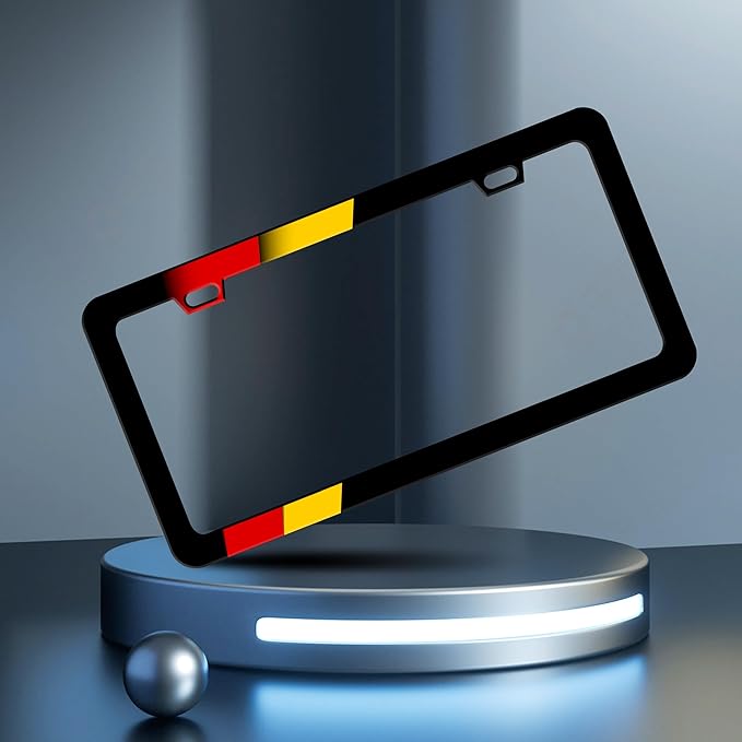 German Flag License Plate Frame Germany License Plate Frames Personalise Stainless Steel Funny Design Compatible with Standard License Plate Holder for USA and Canada 6 X 12 Inch with Screws