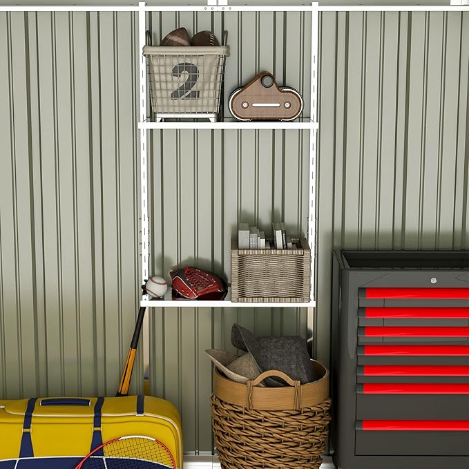 Patiowell 10 x 10 FT Metal Outdoor Storage Shed with Detachable Storage Shelves, Large Steel Utility Tool Shed Storage House with Lockable Door, Garden Tool Shed for Backyard Garden Patio Lawn,Brown