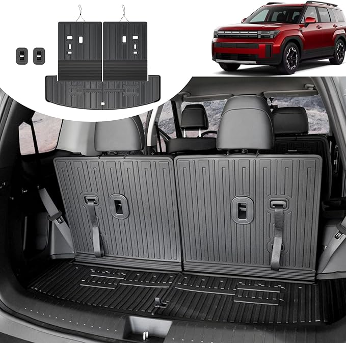 Cargo Mat for 2025 Hyundai Santa FE, All Weather TPE Cargo Mat with Backrest Mat Rear Cargo Liner Protection for Hyundai Santa Fe Calligraphy Accessories (Fit Hybrid and Fuel) 2024 2025