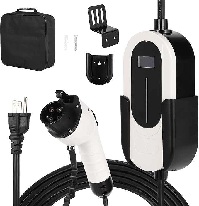 Level 1 EV Charger, 15A 110V Voltage, NEMA 5-15 Plug, 25ft Cable, Adjustable Current/Delay Timer, SAE J1772 Listed Portable Electric Car Charger for Indoor/Outdoor Use