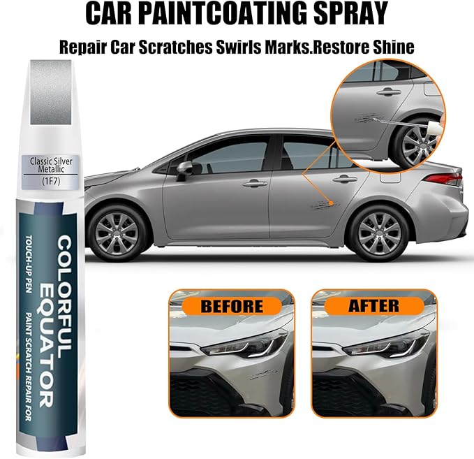 1F7 Classic Silver Metallic Touch Up Paint for Toyota, Car Paint Pen Scratch Repair Two-In-One Touch Up Paint, Premium Car Scratch Remover for Deep Scratches