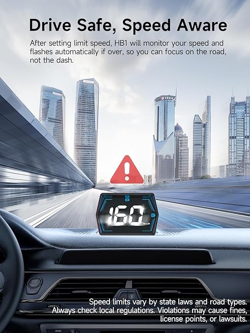 Moman Car HUD Digital Speedometer for Car Head Up Display KM/H MPH Compass Direction USB Cable Plug & Play Over Speed Alert for All Vehicle