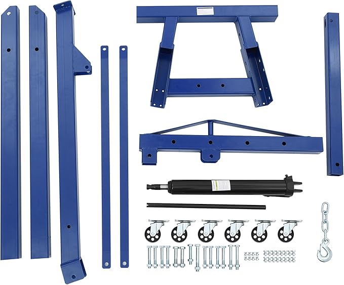 Engine Hoist Cherry Picker, 2 Ton Folding Hydraulic Engine Hoist with Telescopic Boom & 6 Casters, Heavy Duty Shop Crane Lifting Cherry Picker for Workshops Garage, Blue