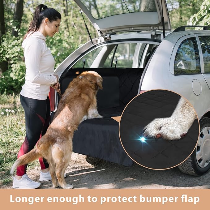 F-color SUV Cargo Liner for Dogs - Waterproof Pet Cargo Liner, Comfort Dog Cargo Cover with Bumper Flap Protector, Scrachproof Non-Slip Universal Fit SUVs Sedans Trunks Vans, Black
