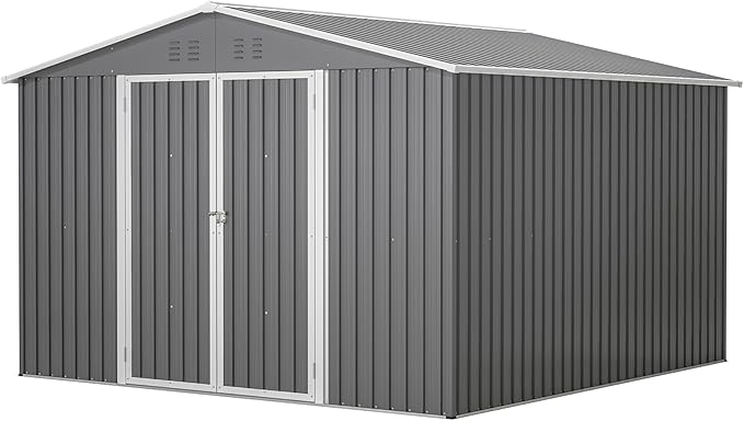 10x10 FT Outdoor Storage Shed, Large Metal Tool Sheds with Updated Frame Structure and Lockable Doors, Garden Shed for Backyard Garden Patio Lawn