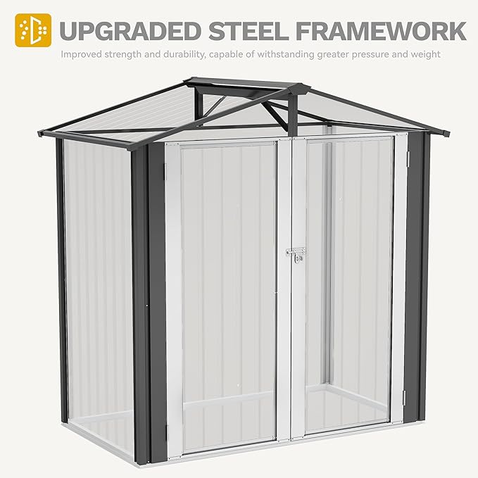 DWVO 6x4ft Storage Shed for Outdoors, Metal Sturdy Weatherproof Tool Locker with Secure Door and Ventilation for Equipment, Mowers, Bikes, Outdoor Spaces, Dark Gray