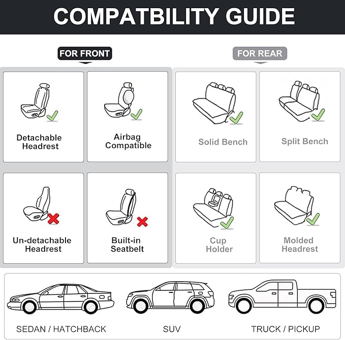Front Seat Covers, 2 Pieces Universal Seat Covers for Cars, Waterproof Leather Auto Seat Protectors with Head Pillow, Car Seat Cushions Fit for Most Sedans SUV Pick-up Truck, Gray