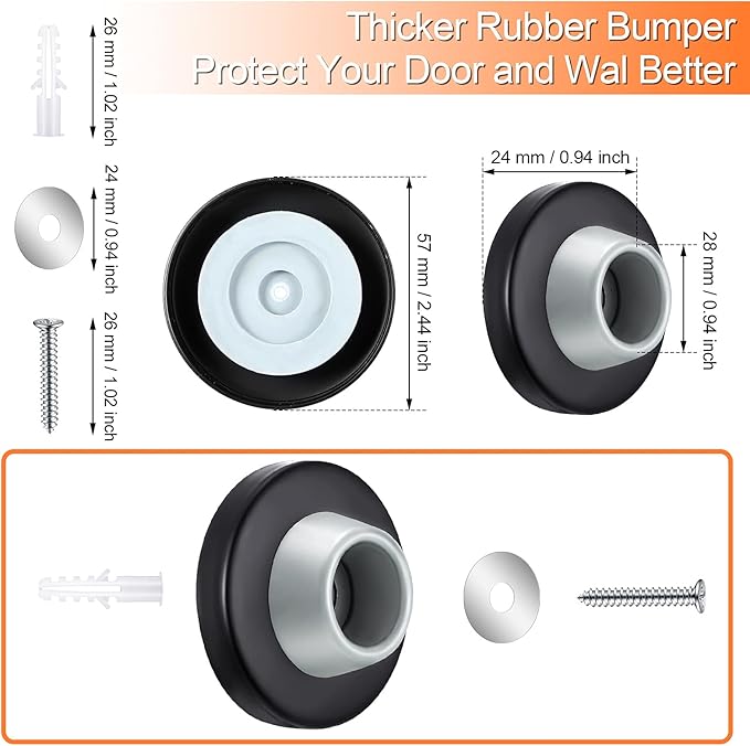 Blulu Concave Wall Door Stopper Door Bumper Stainless Steel Wall Protector Flush Bumper with Grey Rubber Concave Knob Cover Stopper(Black,4 Pieces)