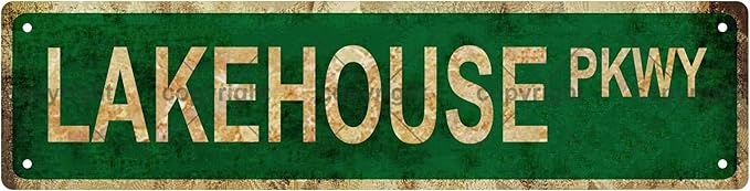 LAKEHOUSE PKWY Vintage Metal Tin Sign, Street Sign, Home Decor, Room Decor, Wall Decor, Bathroom Decor, Bar Decor, Cafe Decor, Garage Decor, 16 x 4 Inch