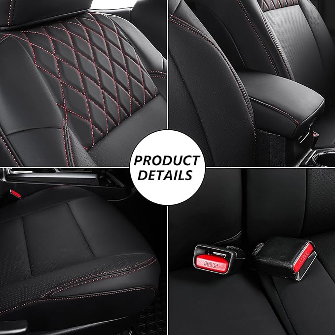 PTYYDS Seat Covers Compatible with 2016-2023 Toyota Tacoma Seat Covers Replacement for 16-23 Tacoma SR5 TRD Off Road Limited Accessories(Full Set,Black+Red)