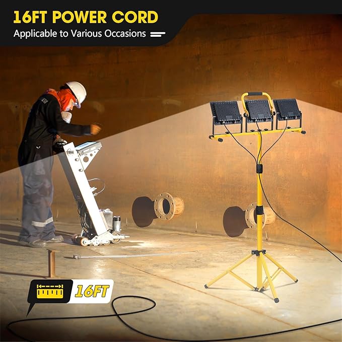 21000 lumens LED work light, IP66 waterproof portable work light, with tripod, 16.4-foot (about 5 meters) wire; Suitable for outdoor and indoor workshop, garage, and construction site lighting