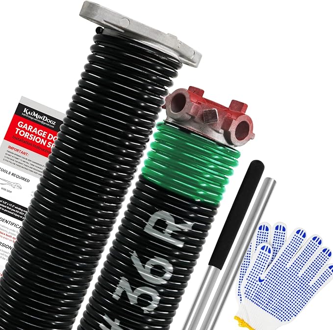 Pair of 1.75" Garage Door Torsion Springs Set with Non-Slip Winding Bars&Gloves, High Precision Electrophoresis Oil-Free Black Coated for Replacement, MIN 16,000 Cycles (0.243 x 1.75"x 36")