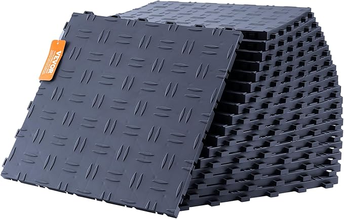 VEVOR Garage Tiles Interlocking, 12 x 12 x 0.53 inch 50 Pack Garage Floor Covering Tile, Non-Slip Double-Sided Texture Garage Flooring Tiles, for Garages, Basements, Repair Shops, Graphite Gray