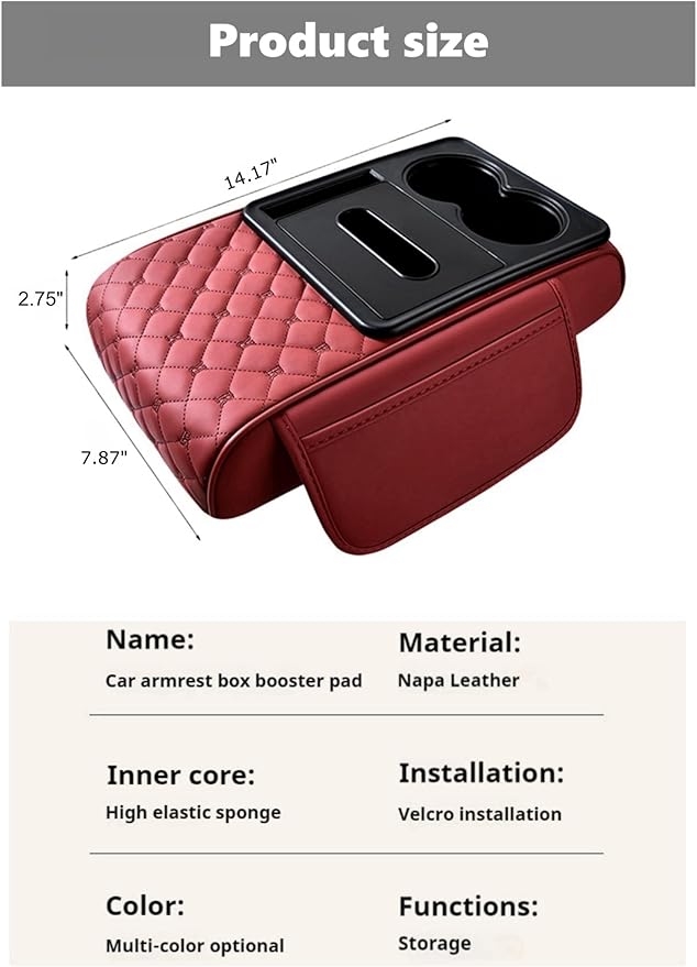 Center Console Cover Organizer, 5-In-1 Arm Rest Cover for Car with Cup Holder & Storage Pocket & Tissue Holder, Armrest Cover Cushion Pad, Grid, Orange