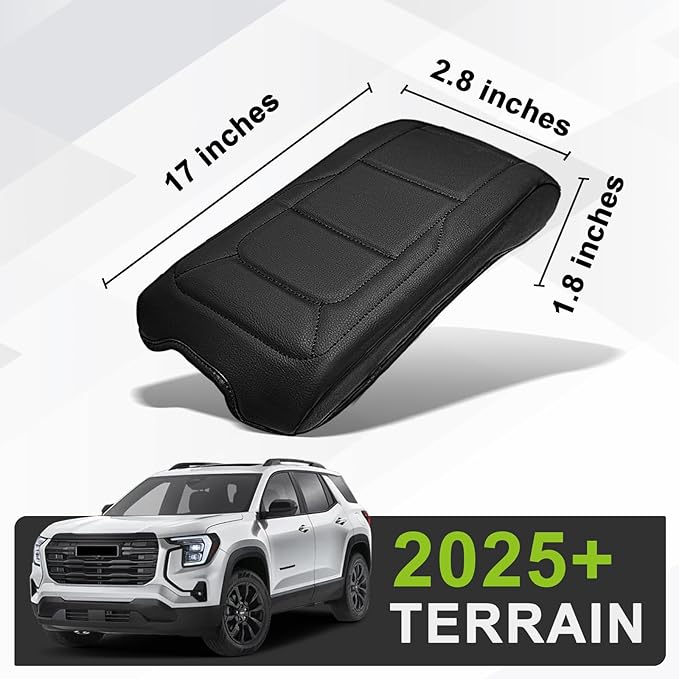 Muslogy Center Console Armrest Cover Compatible with GMC Terrain 2025 2026 Comfort Armrest Pad Arm Rest Cushion Vegan Leather Protector Regular Thick