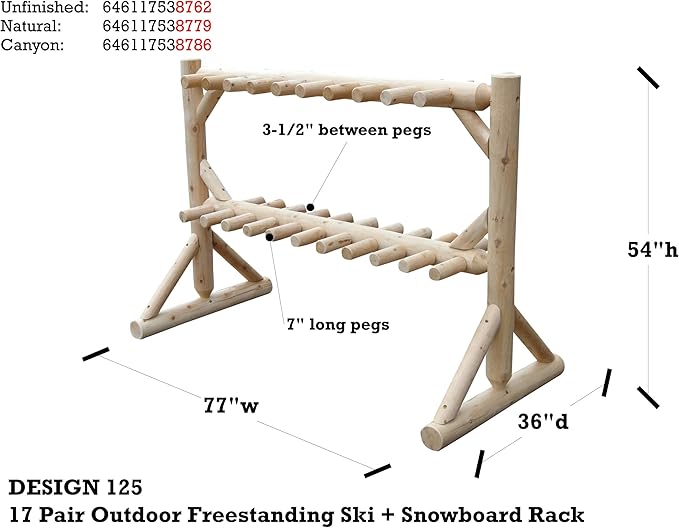 17-Pair Freestanding Skis + Snowboard Log Rack, Standing Shorter Ski Storage Racks, Snowboard Sports Organizer, Ski Poles Garage Sports Equipment Organizer, Rack for Snowboards - Canyon Brown