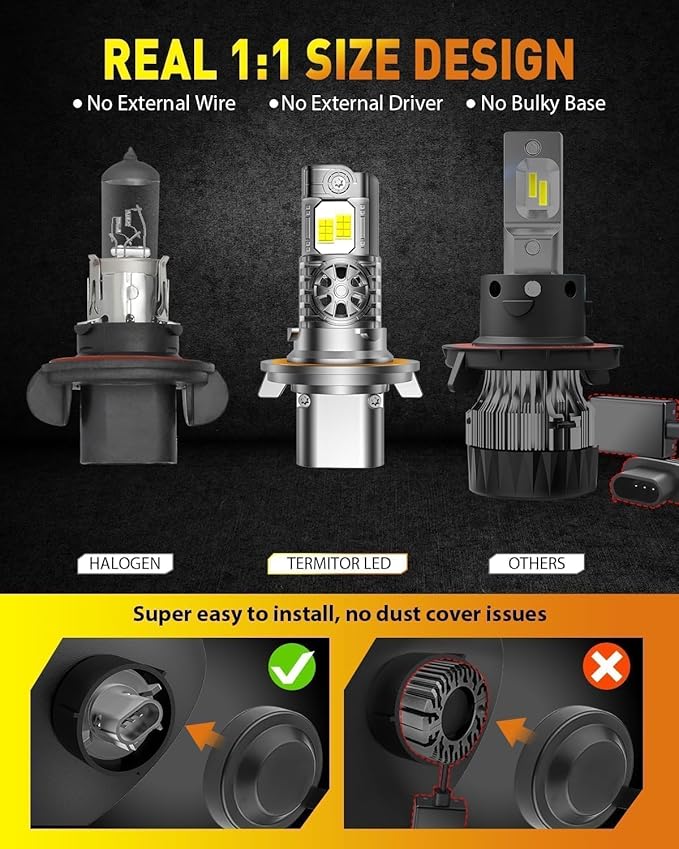 Upgraded H13/9008 Bulbs, 60,000LM 10X Super Brighter, 85000+ Hours Long Service Life, 6500K Cool White, Real 1:1 Halogen Size Fog Lights, Plug N Play, Pack of 2