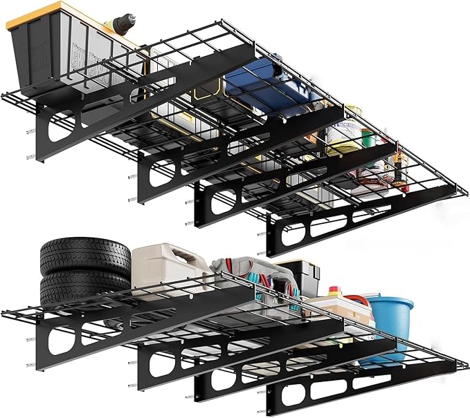 GarveeHome 2 Pack 2x6ft Garage Storage Shelving Wall Mounted, 24-inch-by-72-inch 1600 Lbs Heavy Duty Sturdy Storage Shelves, Wall Shelves Folding Storage Garage Organization for Warehouse, Laundry