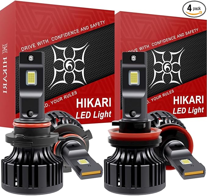 Hikari 2025 50000LM H11/H8/H9 9005/HB3 LED Combo Kit, High Lumens LED, 6000k Cool White, IP68 Waterproof,Foglight, Pack of 4