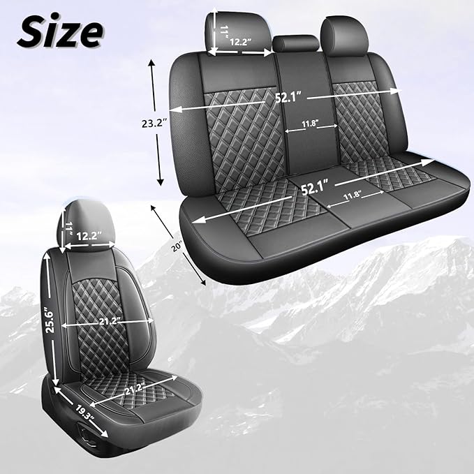 Car Seat Covers Full Set,Breathable and Waterproof Napa Leather Car Seat Cover,Interior Universal Fit for Cars,Sedans,SUVs,Vans,Trucks(Full Seat,Grey,N3)