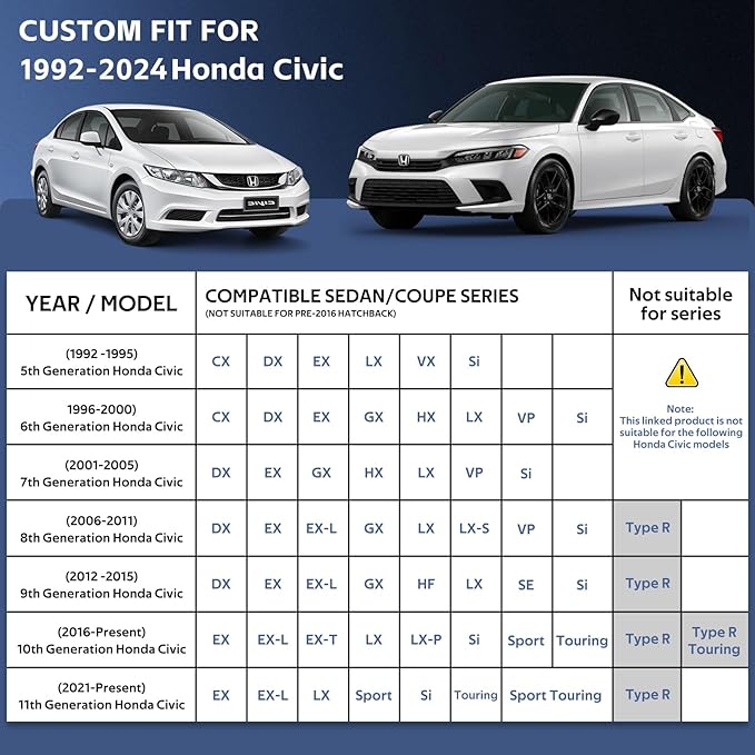 10 Layers Car Cover Custom Fit for Honda Civic Sedan (1991-2024) Waterproof All Weather for Automobiles, Outdoor Full Cover Sun UV Rain Protection with Cotton.Black