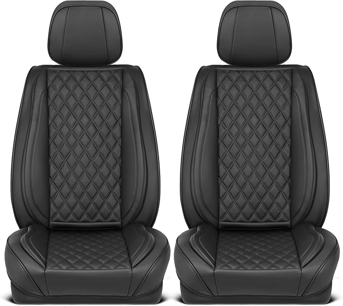 Elite Edition Faux Leather Seat Covers for Cars, Trucks, & SUV - 2 Black Car Seat Covers for Front Seats - Universal Fit Car Accessories Automotive Interior Cover Protector for Most Vehicles